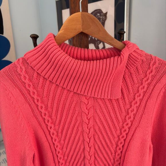 Talbots Coral Cable Knit Split Cowlneck Cotton Sweater Size M - Picture 5 of 8